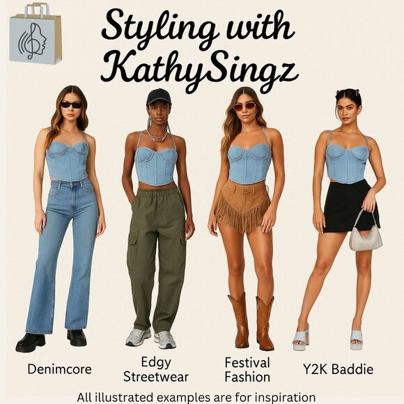 Petite Light Blue Wash Denim Corset Top Size 00 Halter Neck PrettyLittleThing - Picture 2 of 7